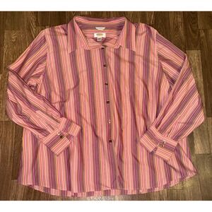Talbots Woman Pink Yellow Purple Button Front Shirt Blouse 24W Wrinkle Resistant